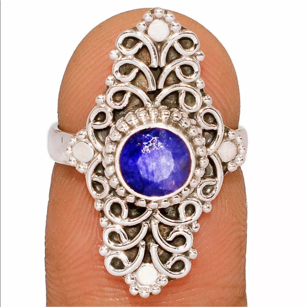 Blue sapphire handmade sterling silver ring size 5.5